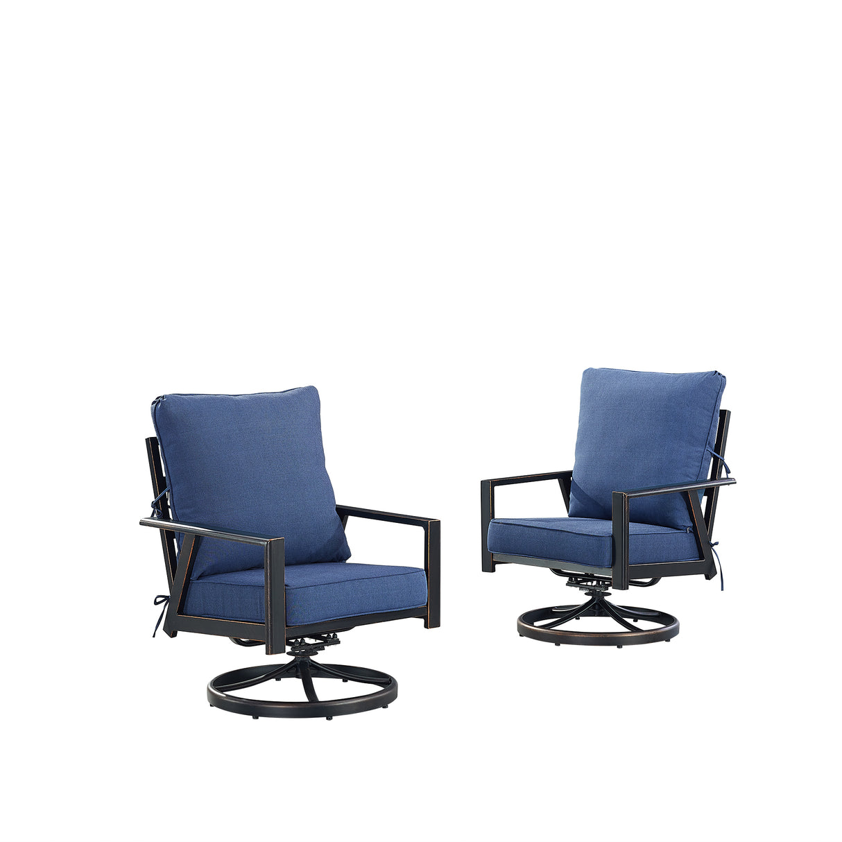 Pair of Black Aluminum Deep Seating Swivel Rocker Club Chairs with Cushions - Sharicks