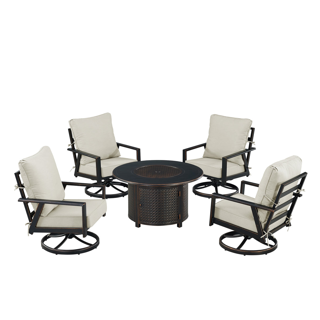 Black Aluminum Fire Table Set with Four Club Chairs - Sharicks