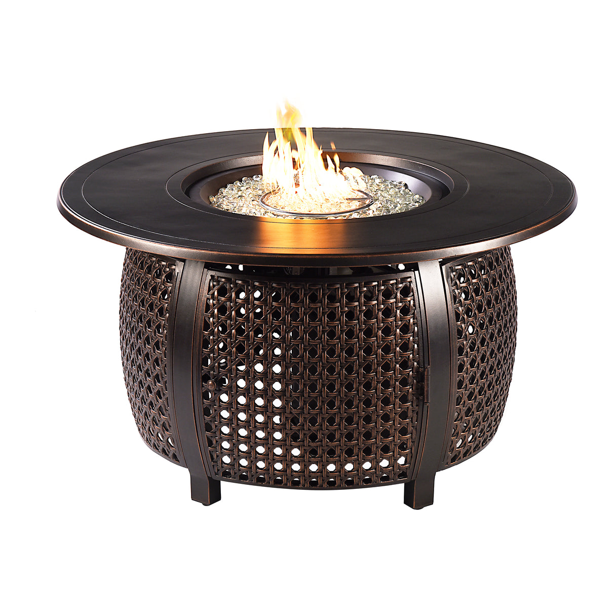 Black Aluminum Fire Table Set with Four Deep Seating Loveseats - Sharicks