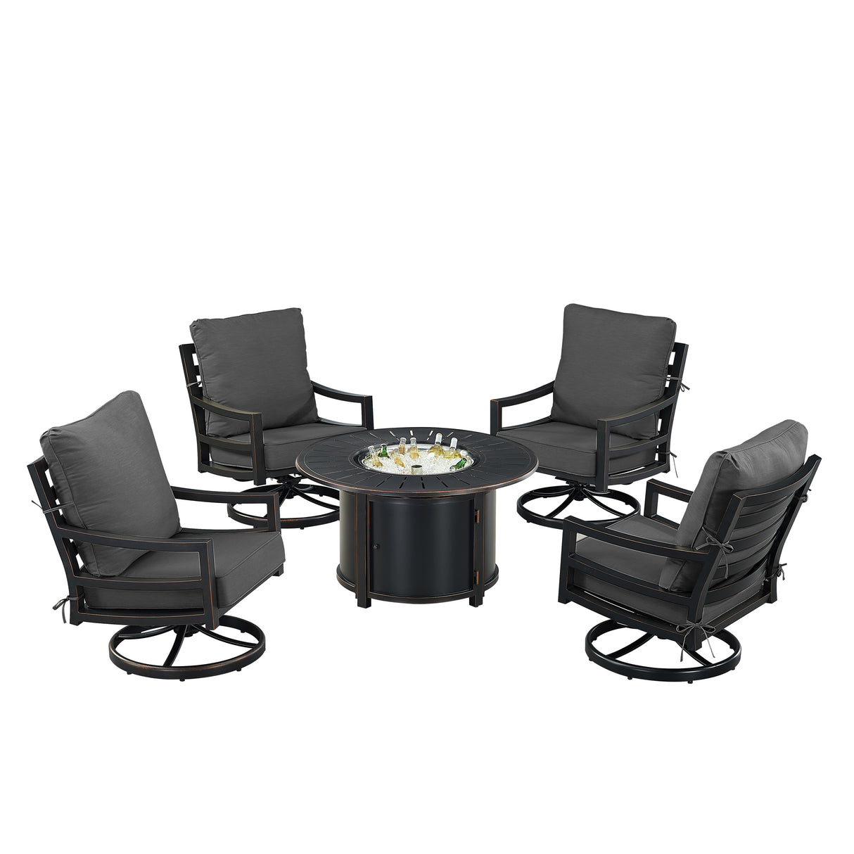 Black Aluminum Fire Table Set with Four Club Chairs - Sharicks