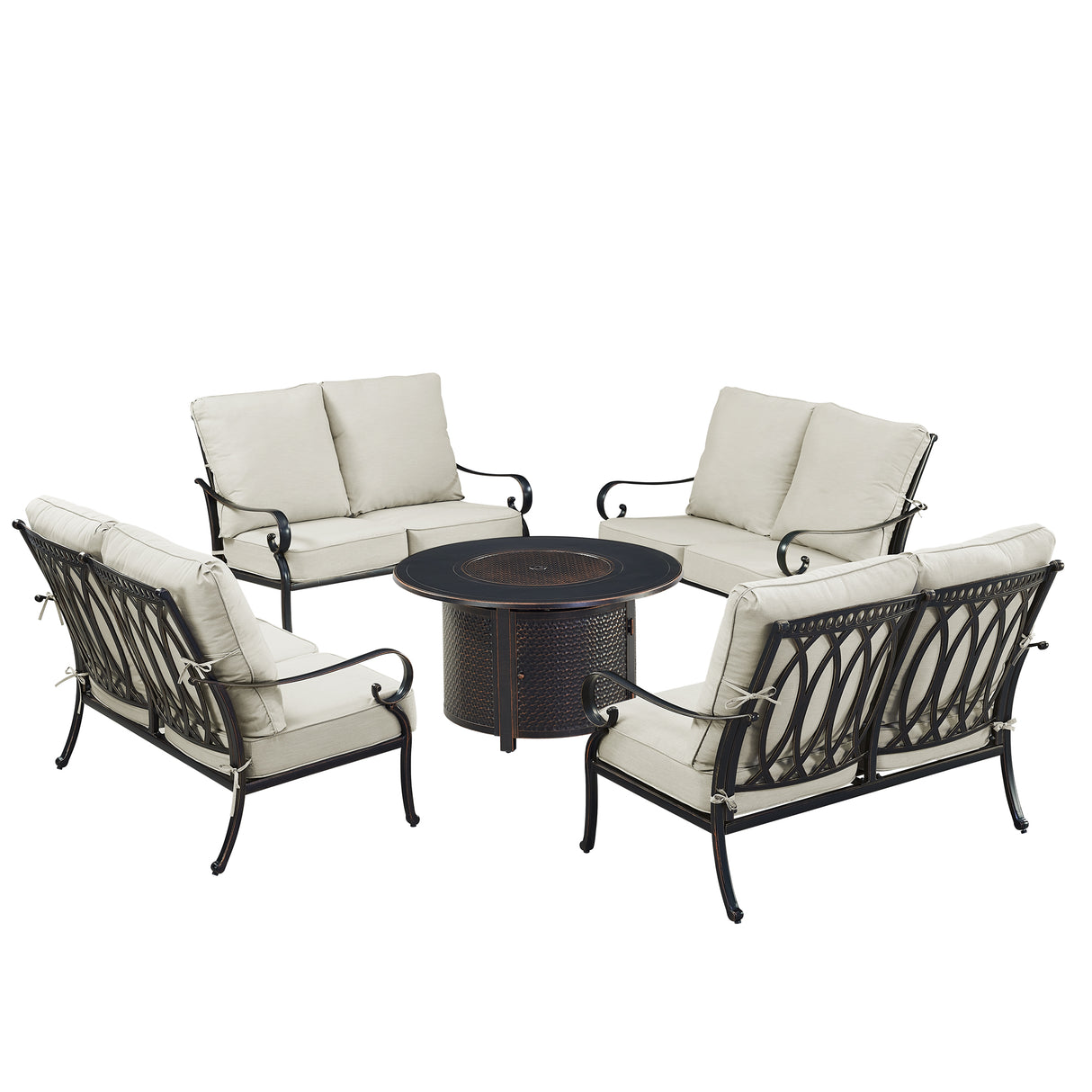 Black Aluminum Fire Table Set with Four Deep Seating Loveseats - Sharicks
