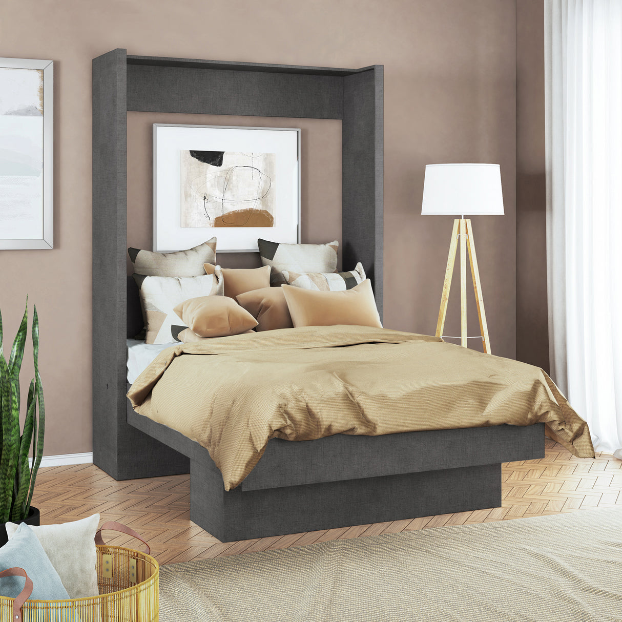 Easy-Lift Full Murphy Wall Bed in Dark Grey with Shelf - Sharicks