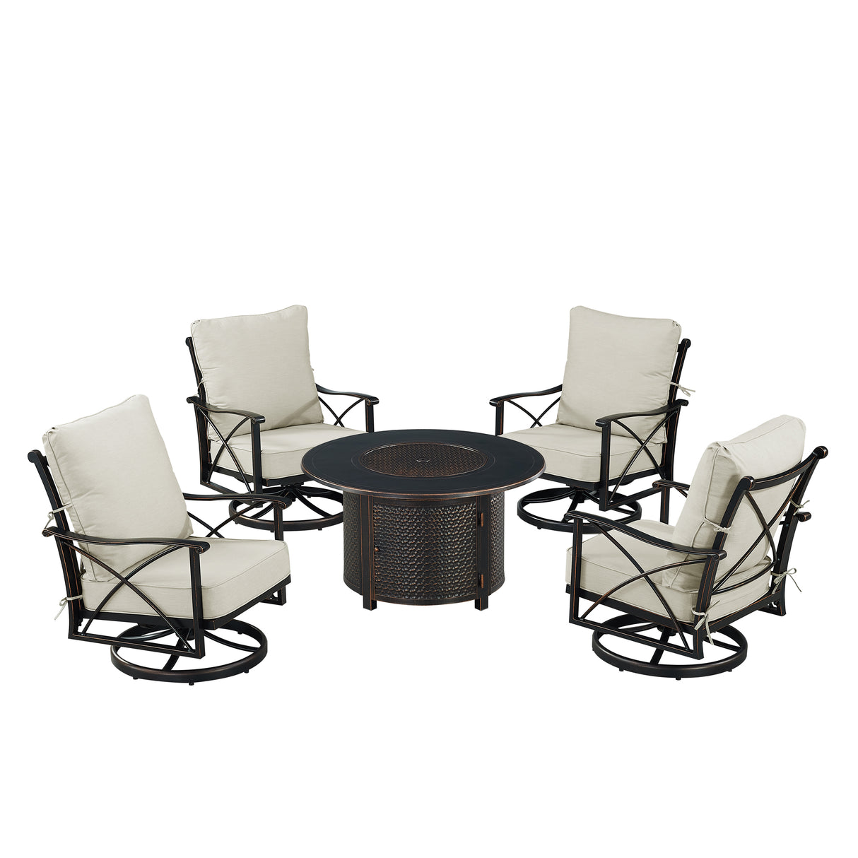Black Aluminum Fire Table Set with Four Club Chairs - Sharicks