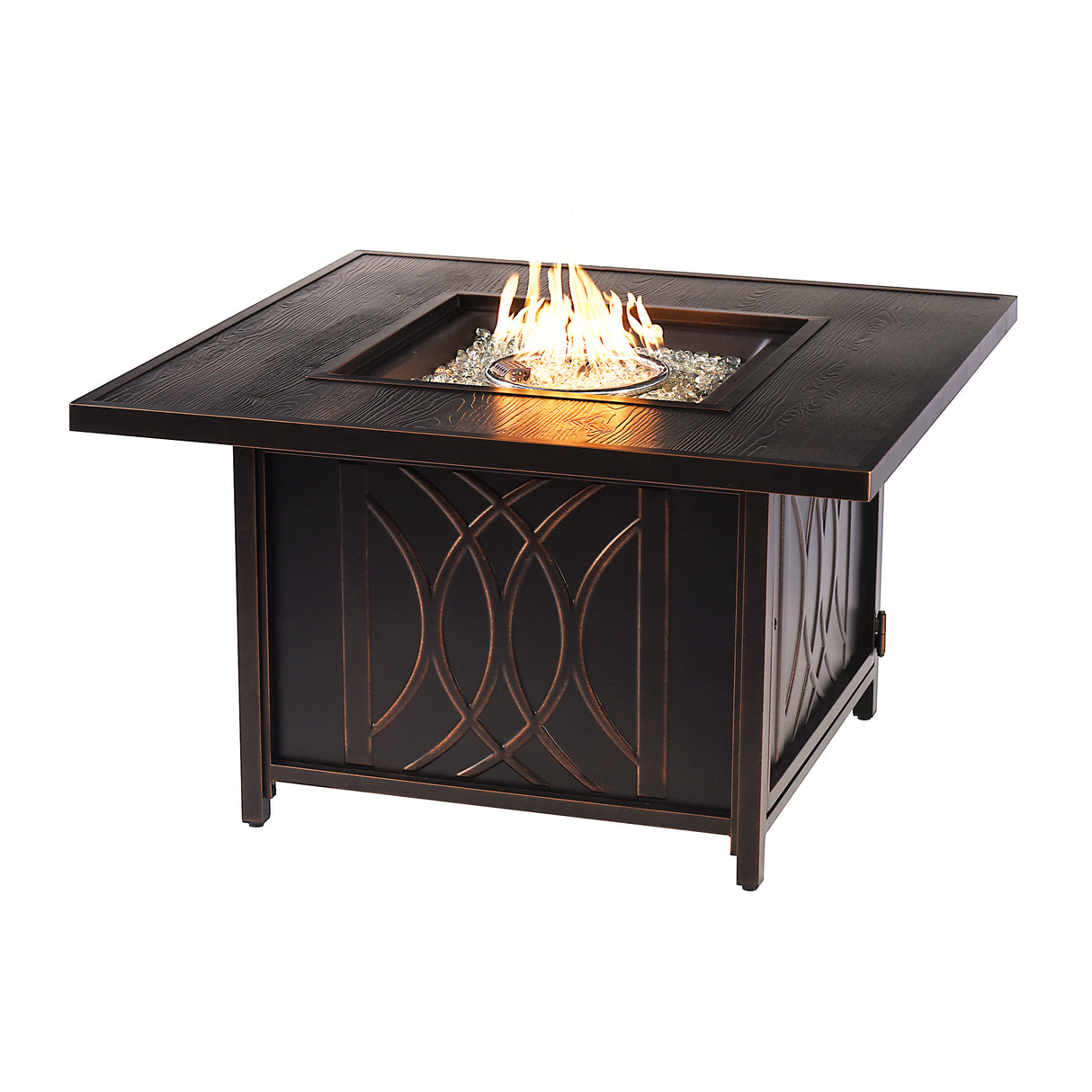 Black Aluminum Fire Table Set with Four Club Chairs - Sharicks