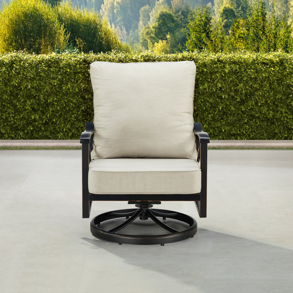 Pair of Black Aluminum Deep Seating Swivel Rocker Club Chairs with Cushions - Sharicks