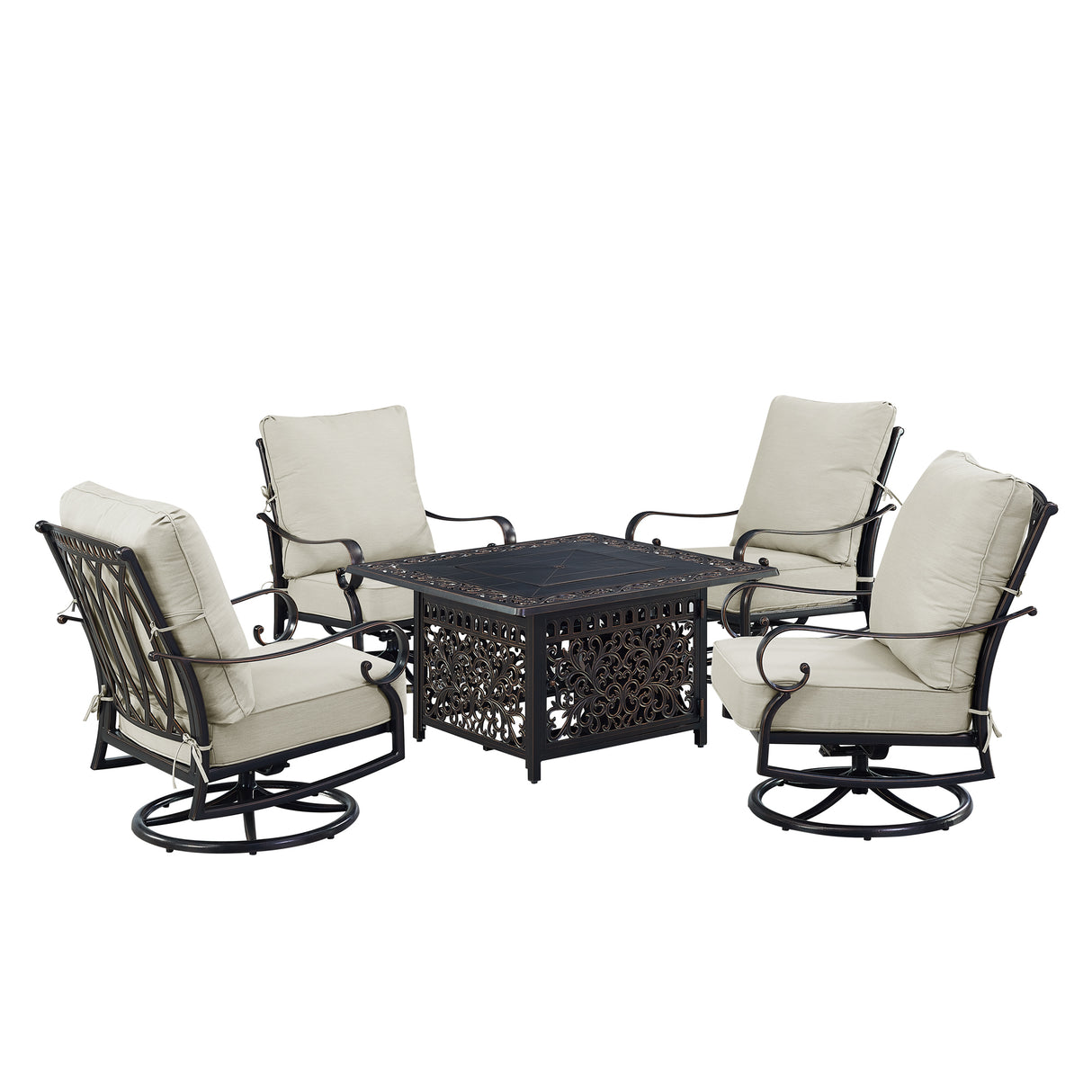 Black Aluminum Fire Table Set with Four Club Chairs - Sharicks