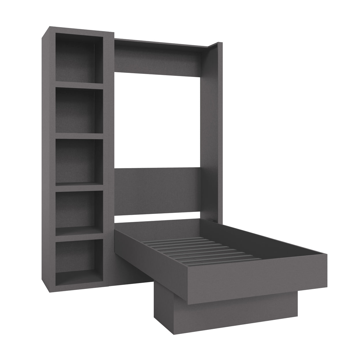 Easy-Lift Twin Murphy Wall Bed in Dark Grey with Bookshelf - Sharicks