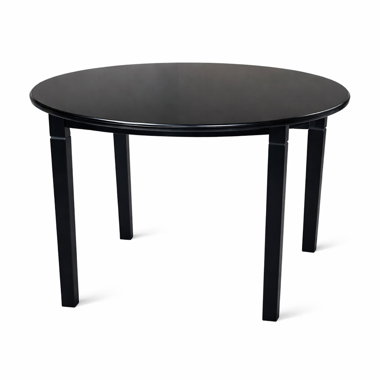 Modern 42 Inch Round Dining Table, Black Finish Solid Rubberwood