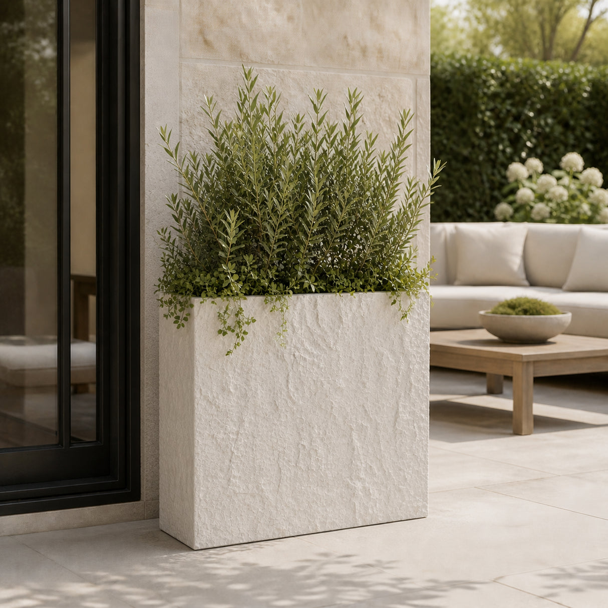 Rock Texture Rectangular Polystone Planter Box, White