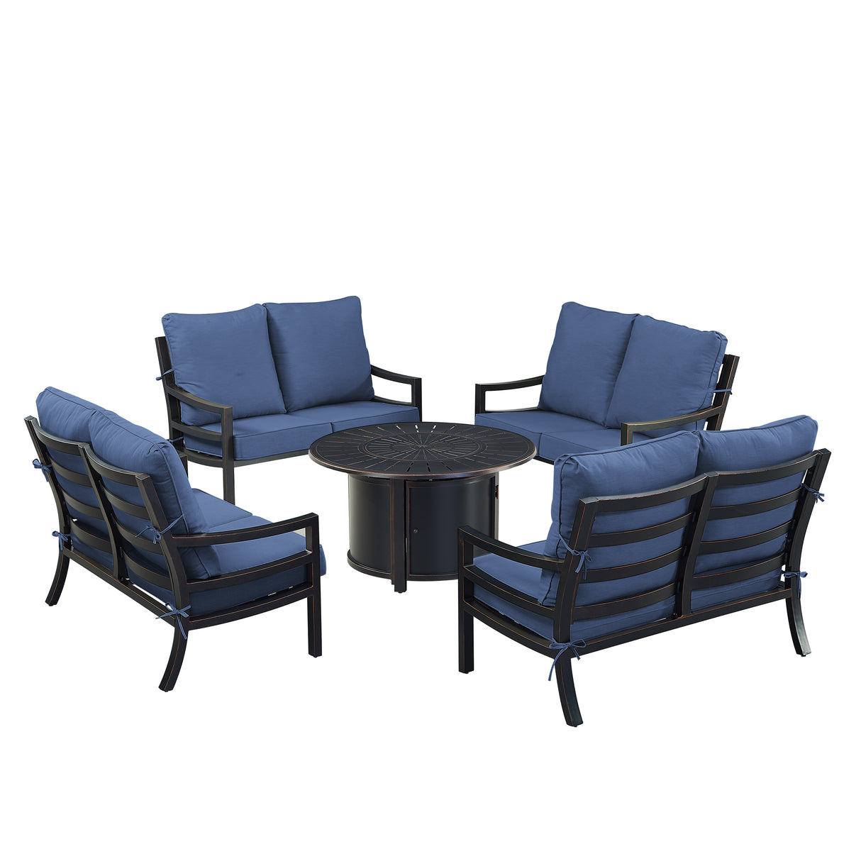 Black Aluminum Fire Table Set with Four Deep Seating Loveseats - Sharicks