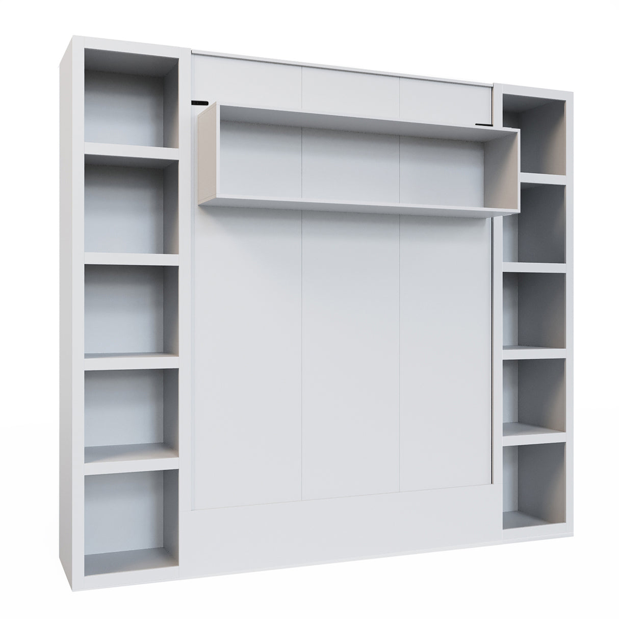 Easy-Lift Queen Murphy Wall Bed in White with Two Bookshelves - Sharicks