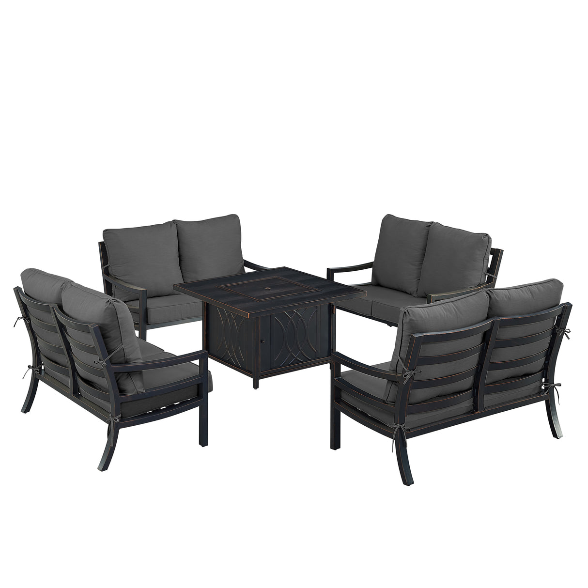 Black Aluminum Fire Table Set with Four Deep Seating Loveseats - Sharicks