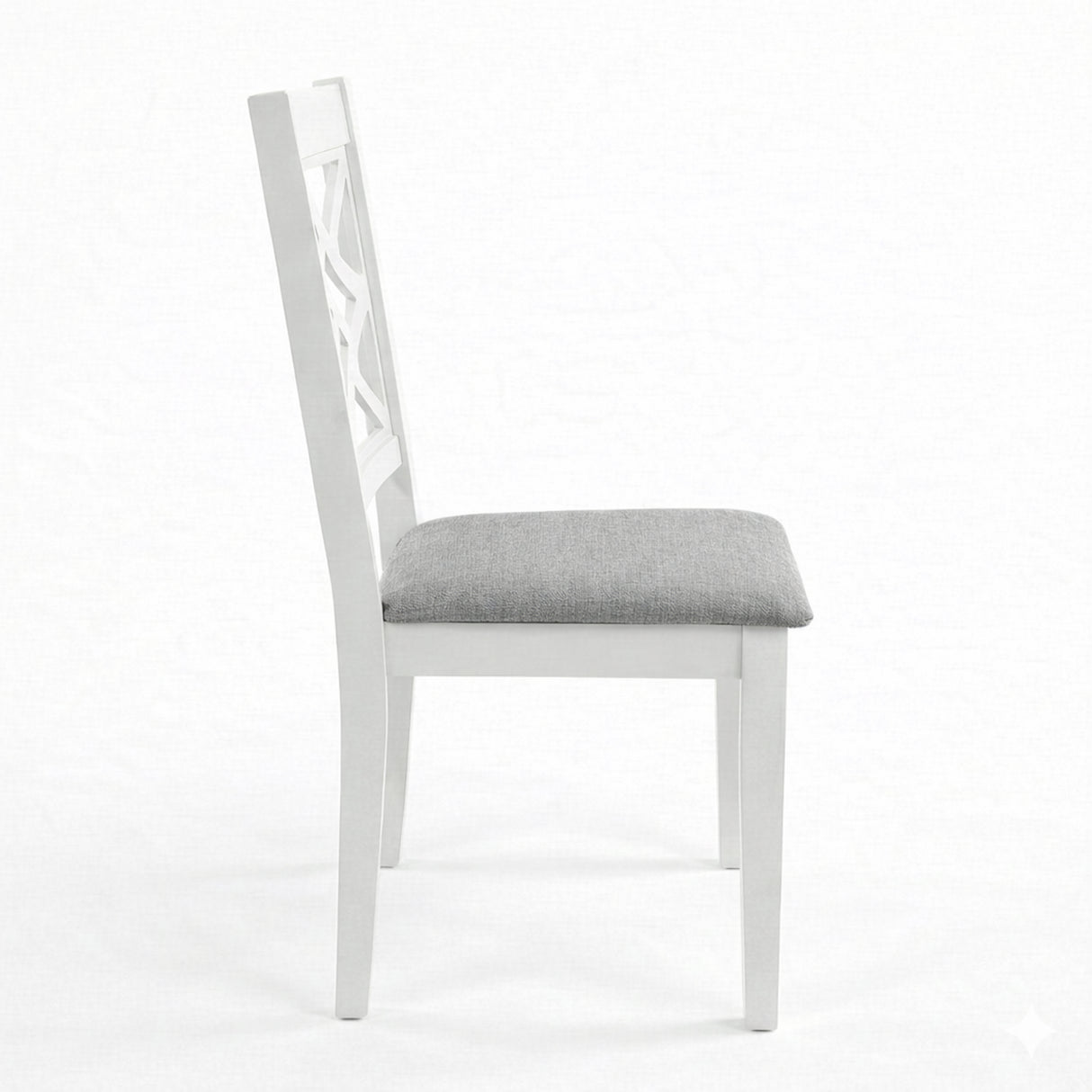 Traditional Dining Chairs, Set of 2, White Finish with Grey Polyester Upholstered Seats Solid Rubberwood