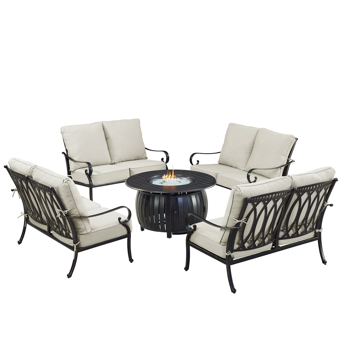 Black Aluminum Fire Table Set with Four Deep Seating Loveseats - Sharicks