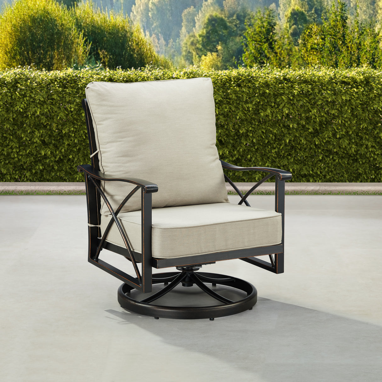 Pair of Black Aluminum Deep Seating Swivel Rocker Club Chairs with Cushions - Sharicks