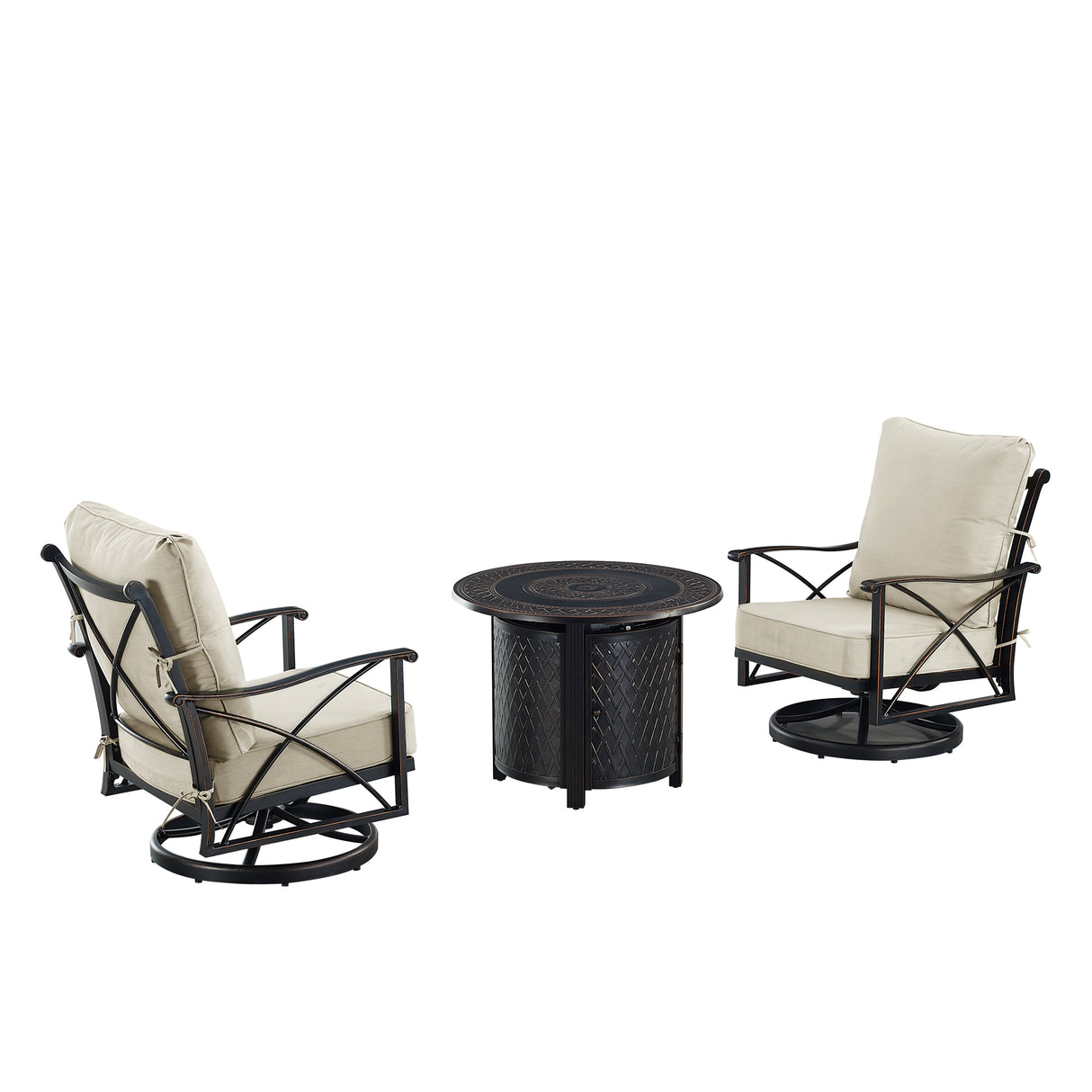 Black Aluminum Fire Table Bistro Set with Two Club Chairs - Sharicks