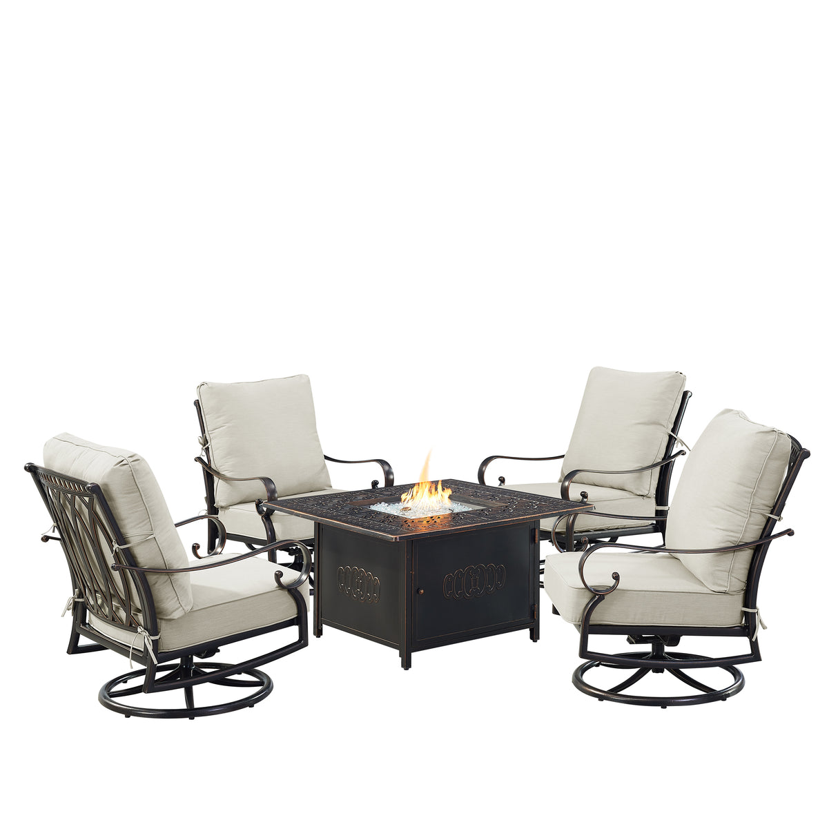Black Aluminum Fire Table Set with Four Club Chairs - Sharicks