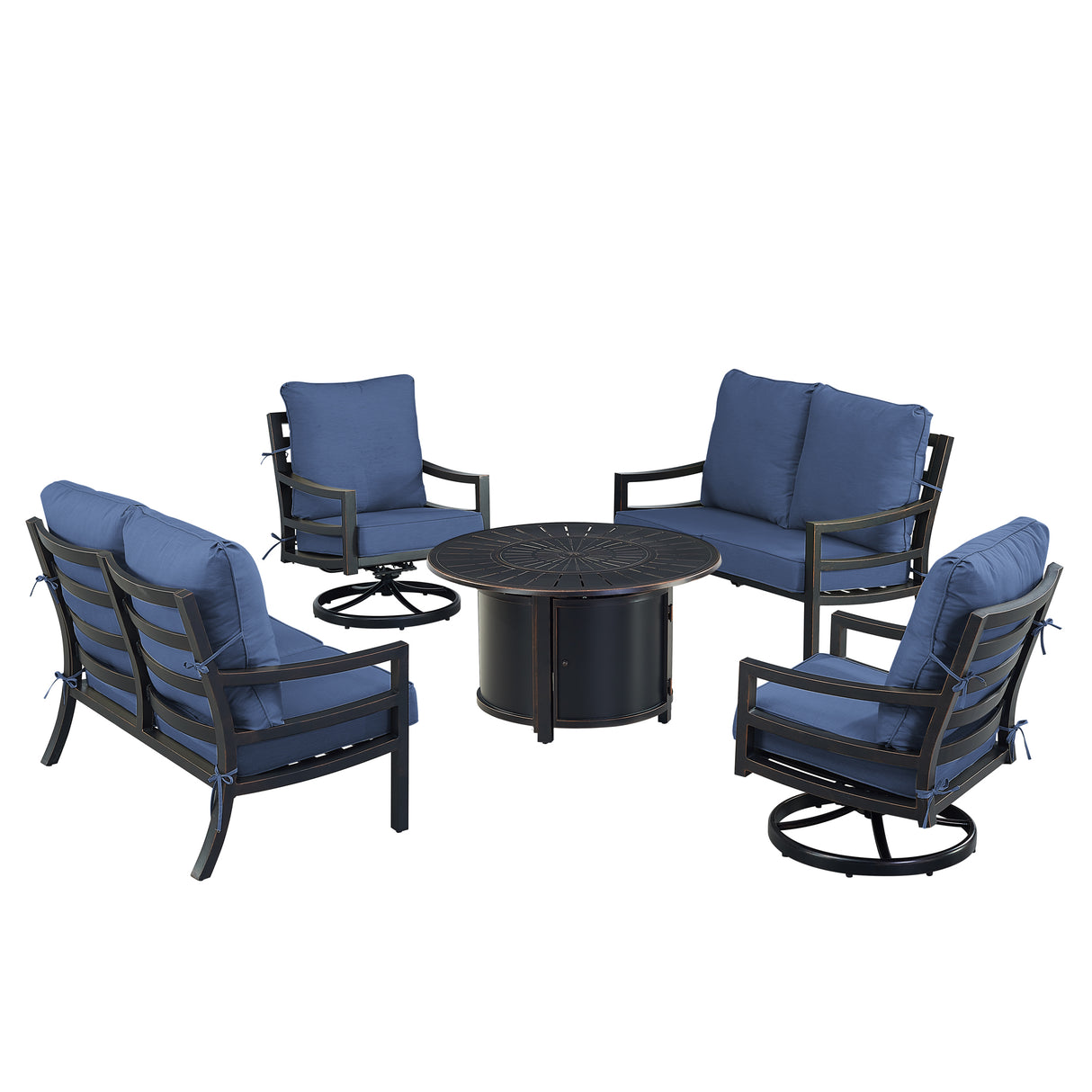 Black Aluminum Fire Table Set with Two Loveseats and Two Club Chairs - Sharicks