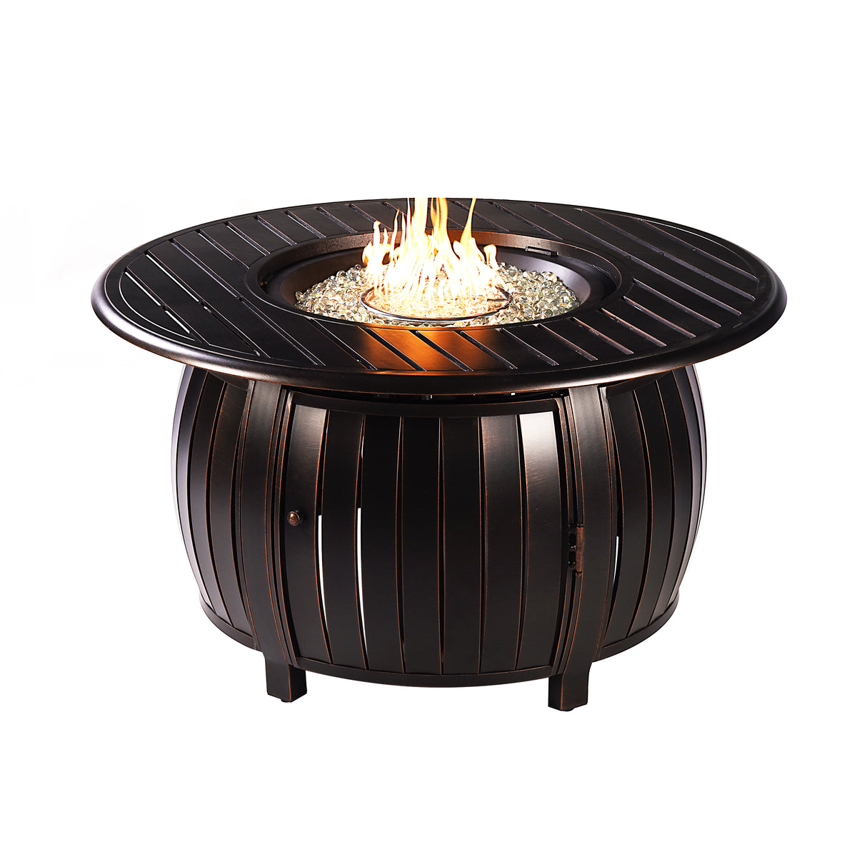 Black Aluminum Fire Table Set with Four Deep Seating Loveseat with Cushions - Sharicks