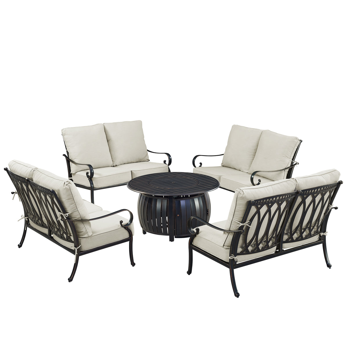Black Aluminum Fire Table Set with Four Deep Seating Loveseats - Sharicks