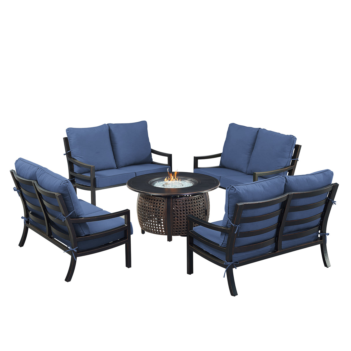 Black Aluminum Fire Table Set with Four Deep Seating Loveseats - Sharicks