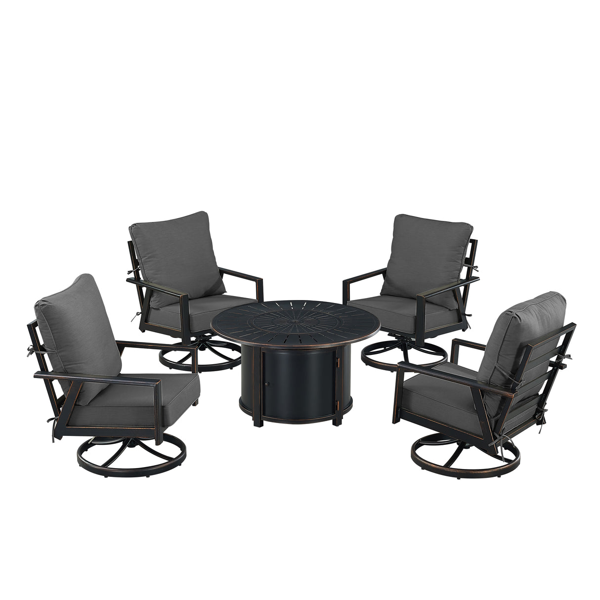 Black Aluminum Fire Table Set with Four Club Chairs - Sharicks