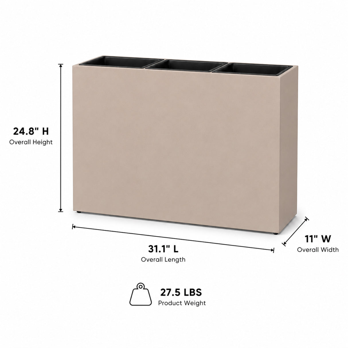 Smooth Rectangular Fiber Cement Planter, Sand