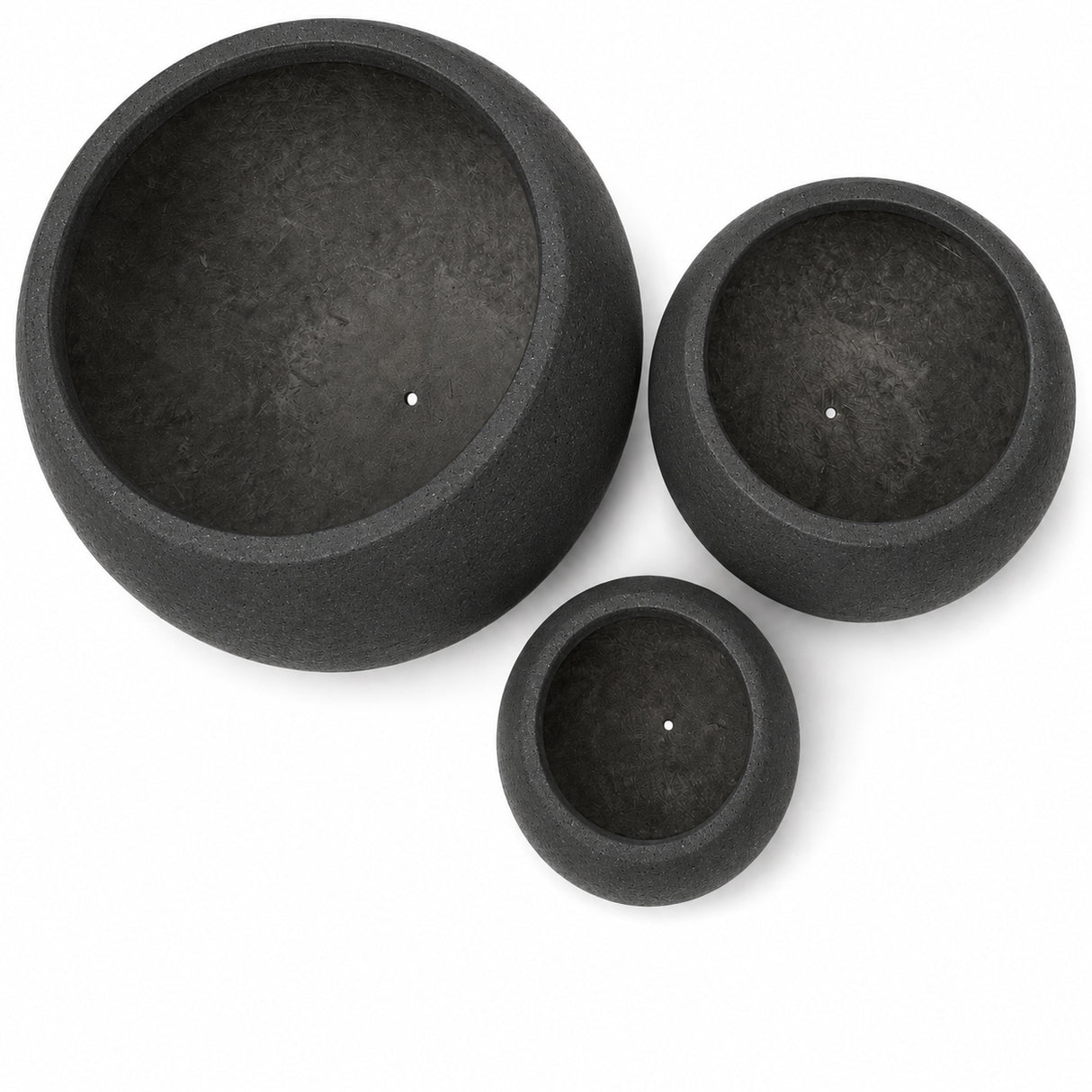 Set of 3 Smooth Round Polystone Indoor/Outdoor Planters, Black