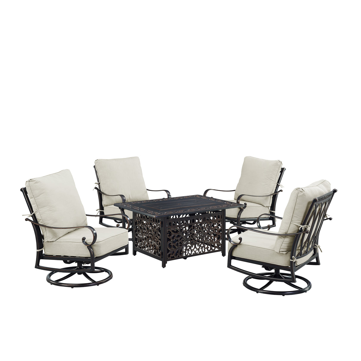 Black Aluminum Fire Table Set with Four Club Chairs - Sharicks