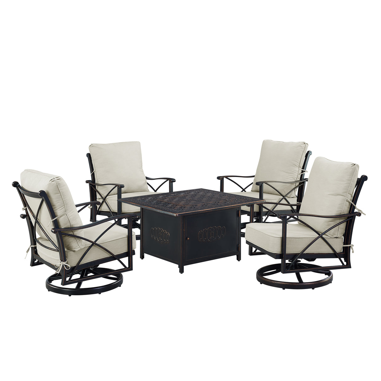 Black Aluminum Fire Table Set with Four Club Chairs - Sharicks