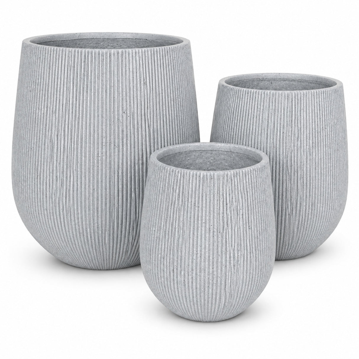 Set of 3 Fluted Round Polystone Indoor/Outdoor Planters, Gray