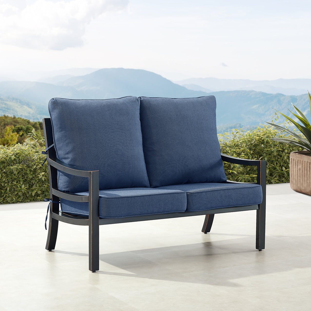 Black Aluminum Deep Seating Loveseat with Cushions - Sharicks