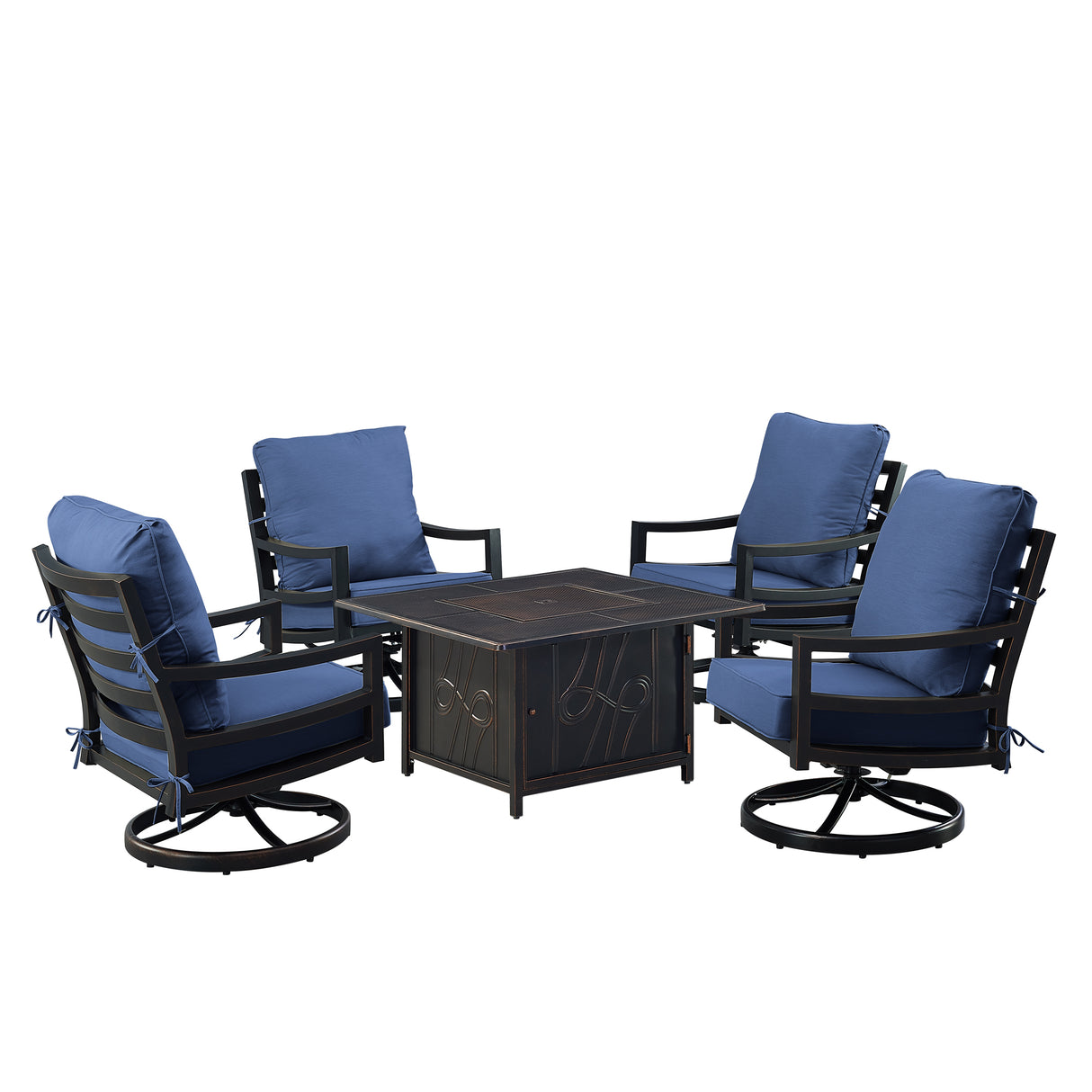 Black Aluminum Fire Table Set with Four Club Chairs - Sharicks