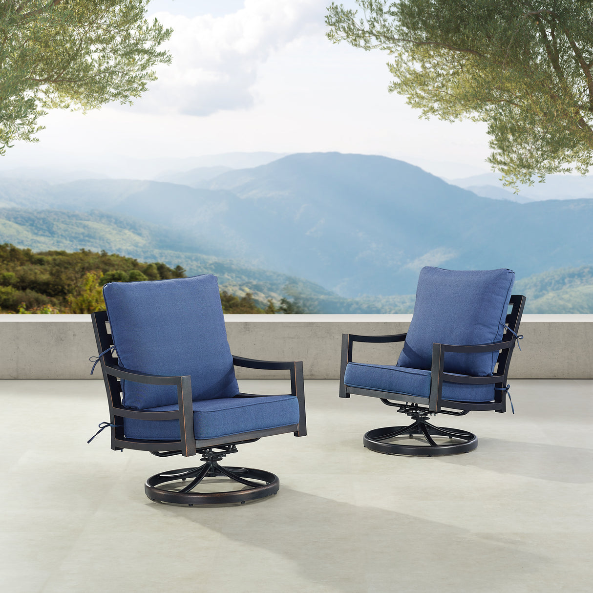 Pair of Black Aluminum Deep Seating Swivel Rocker Club Chairs with Cushions - Sharicks