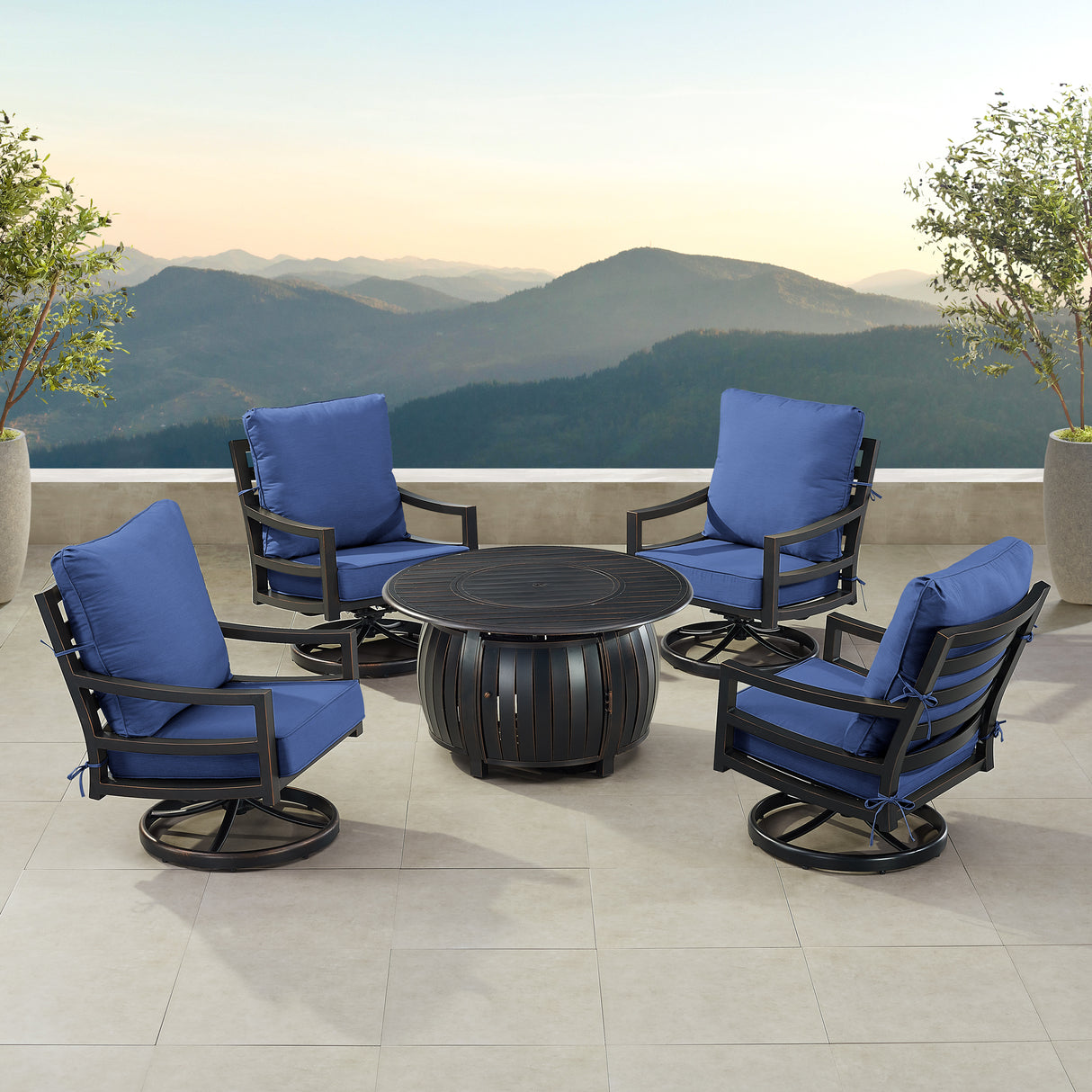 Black Aluminum Fire Table Set with Four Club Chairs - Sharicks