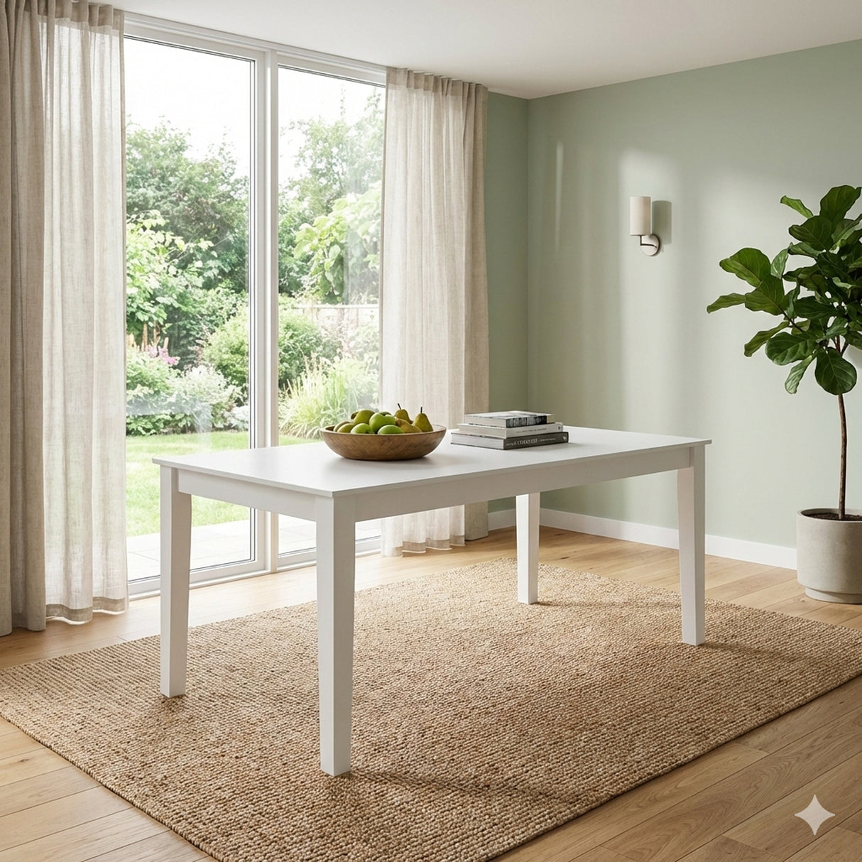 Modern 9-Piece 78.7 Inch Rectangular Dining Set, White Finish with White PU Leather Upholstered Chairs, Solid Rubberwood