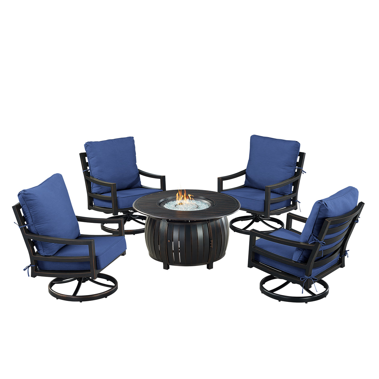 Black Aluminum Fire Table Set with Four Club Chairs - Sharicks