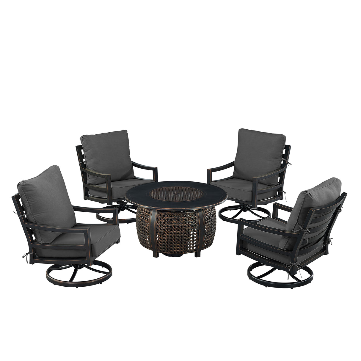 Black Aluminum Fire Table Set with Four Club Chairs - Sharicks