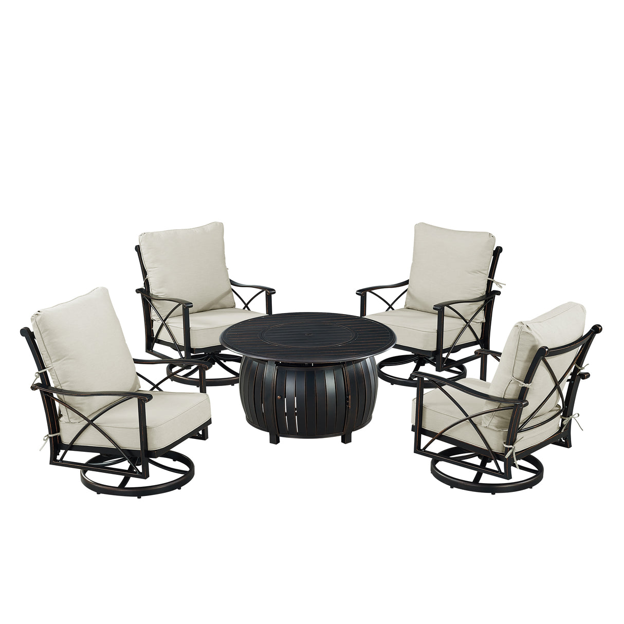 Black Aluminum Fire Table Set with Four Club Chairs - Sharicks