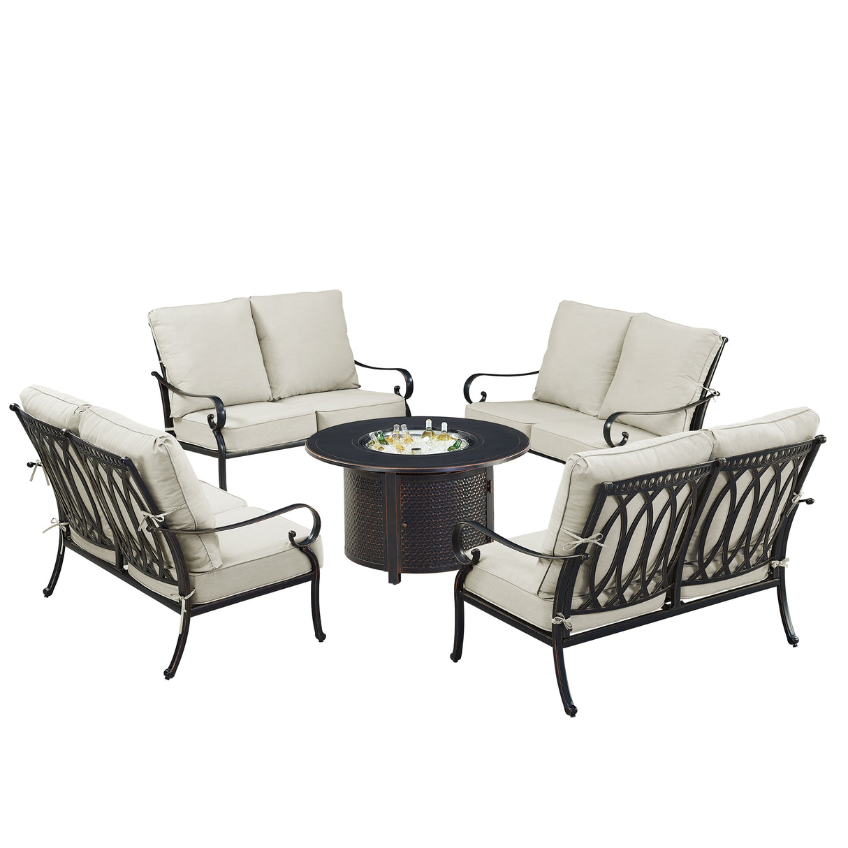 Black Aluminum Fire Table Set with Four Deep Seating Loveseats - Sharicks
