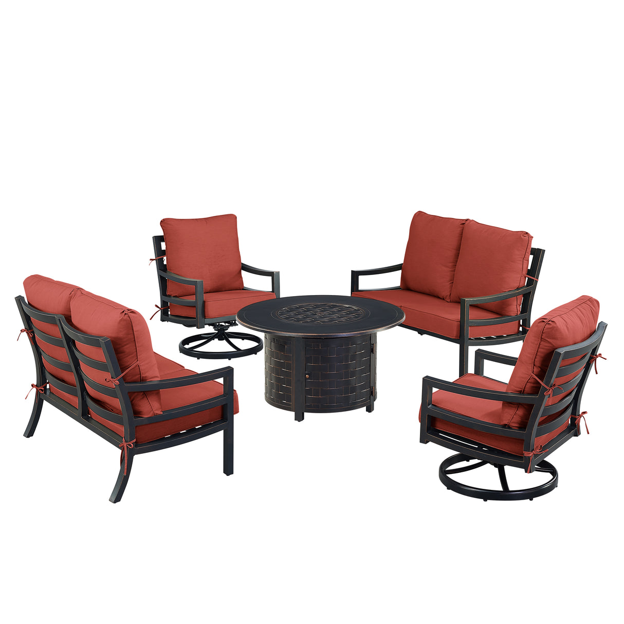 Black Aluminum Fire Table Set with Two Loveseats and Two Club Chairs - Sharicks