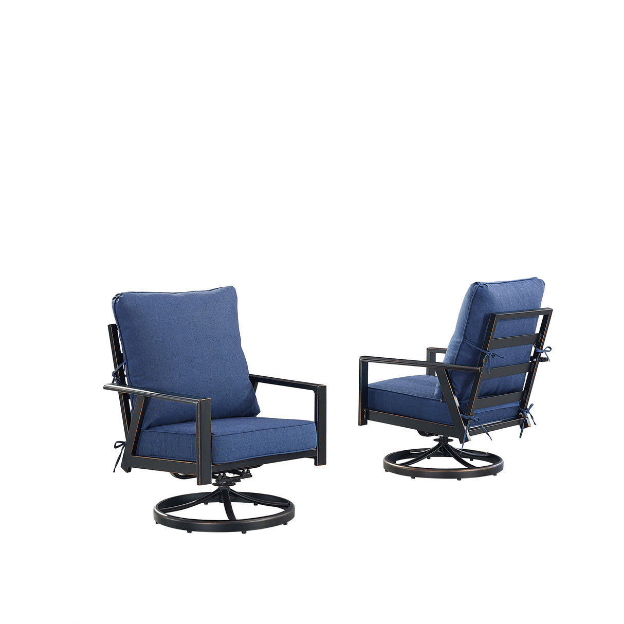 Pair of Black Aluminum Deep Seating Swivel Rocker Club Chairs with Cushions - Sharicks