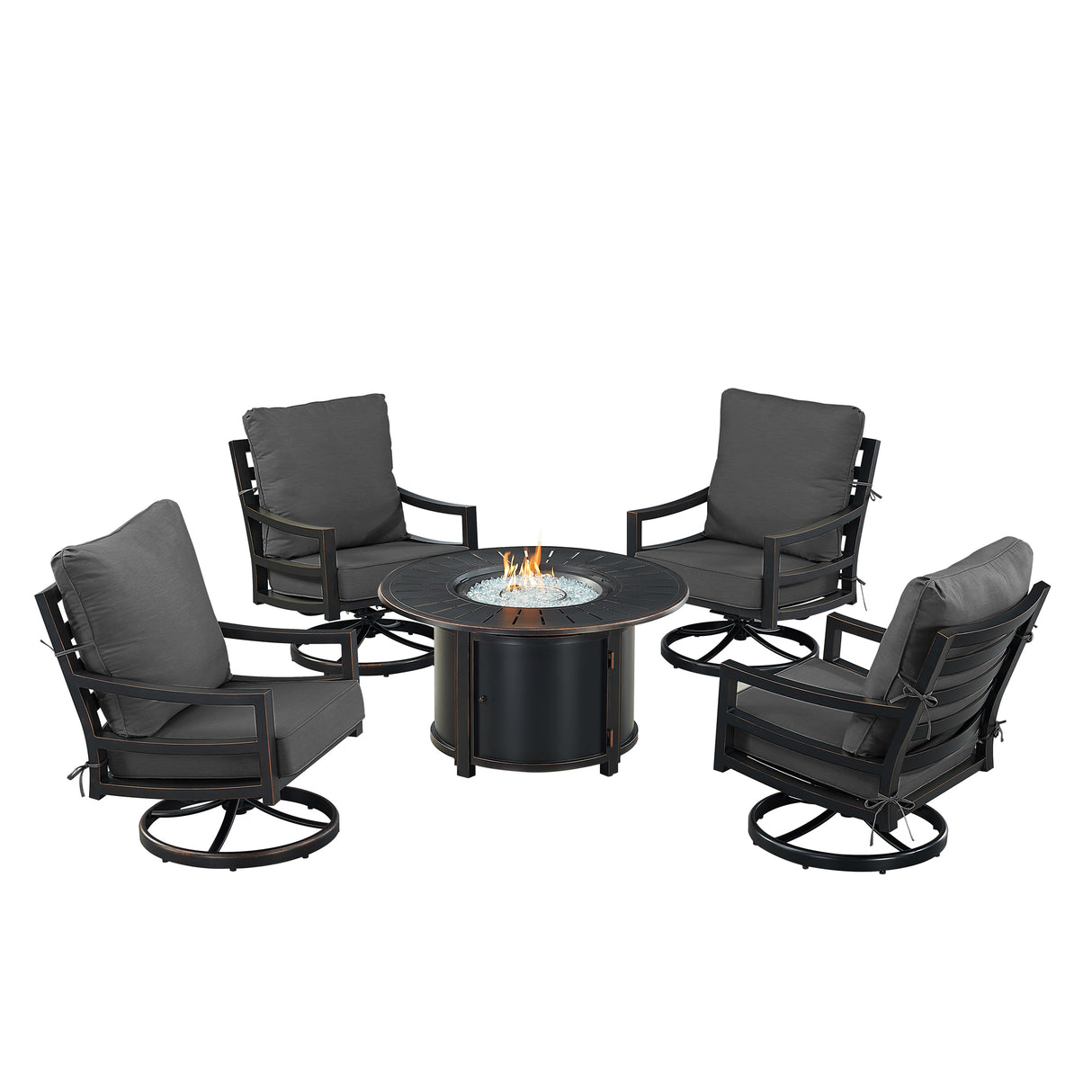 Black Aluminum Fire Table Set with Four Club Chairs - Sharicks