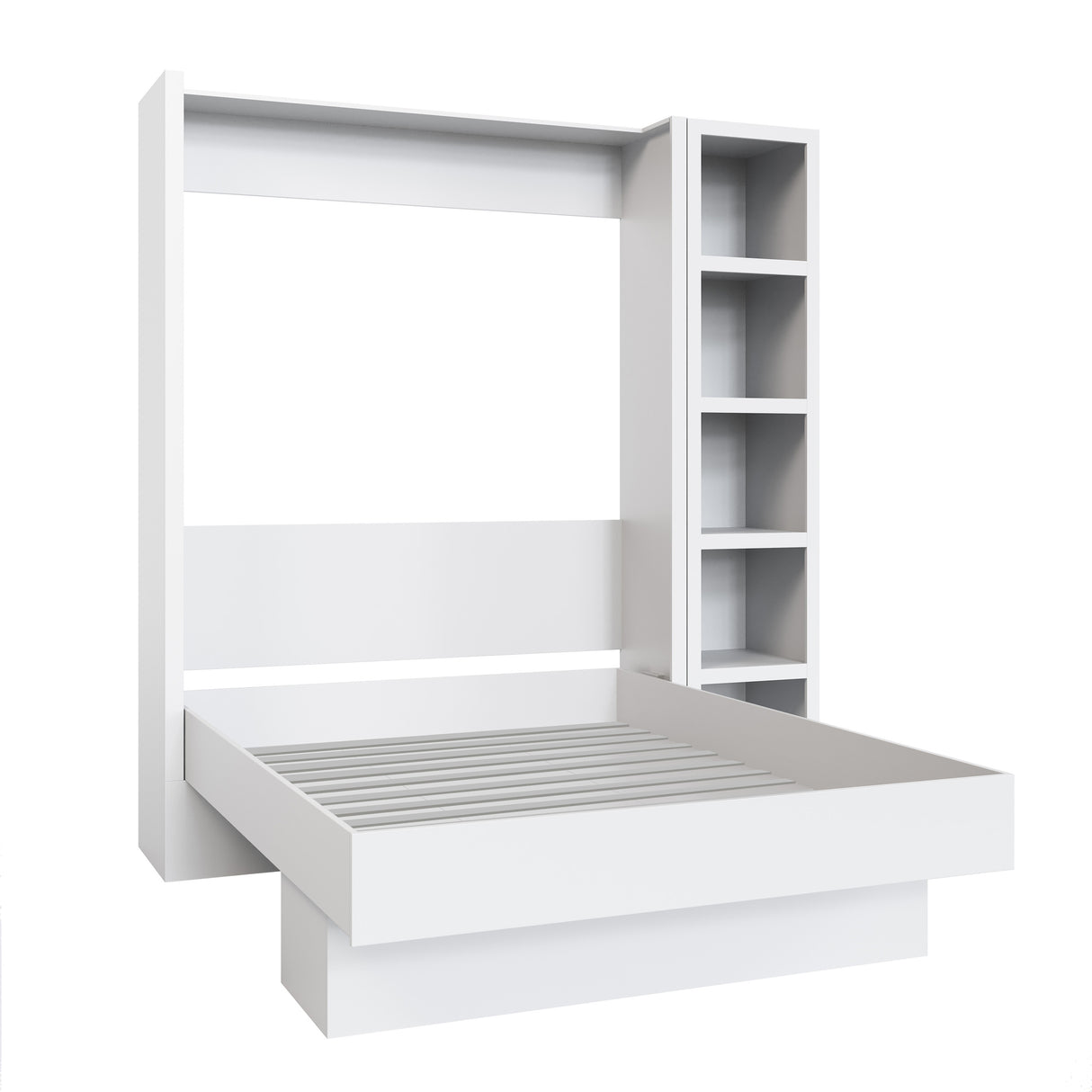 Easy-Lift Full Murphy Wall Bed in White with Bookshelf - Sharicks