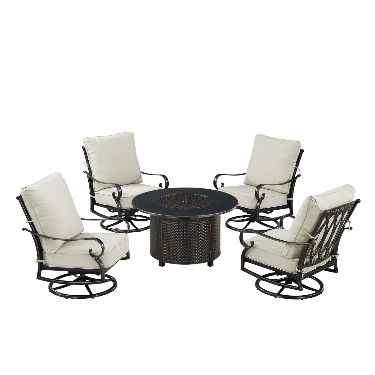 Black Aluminum Fire Table Set with Four Club Chairs - Sharicks