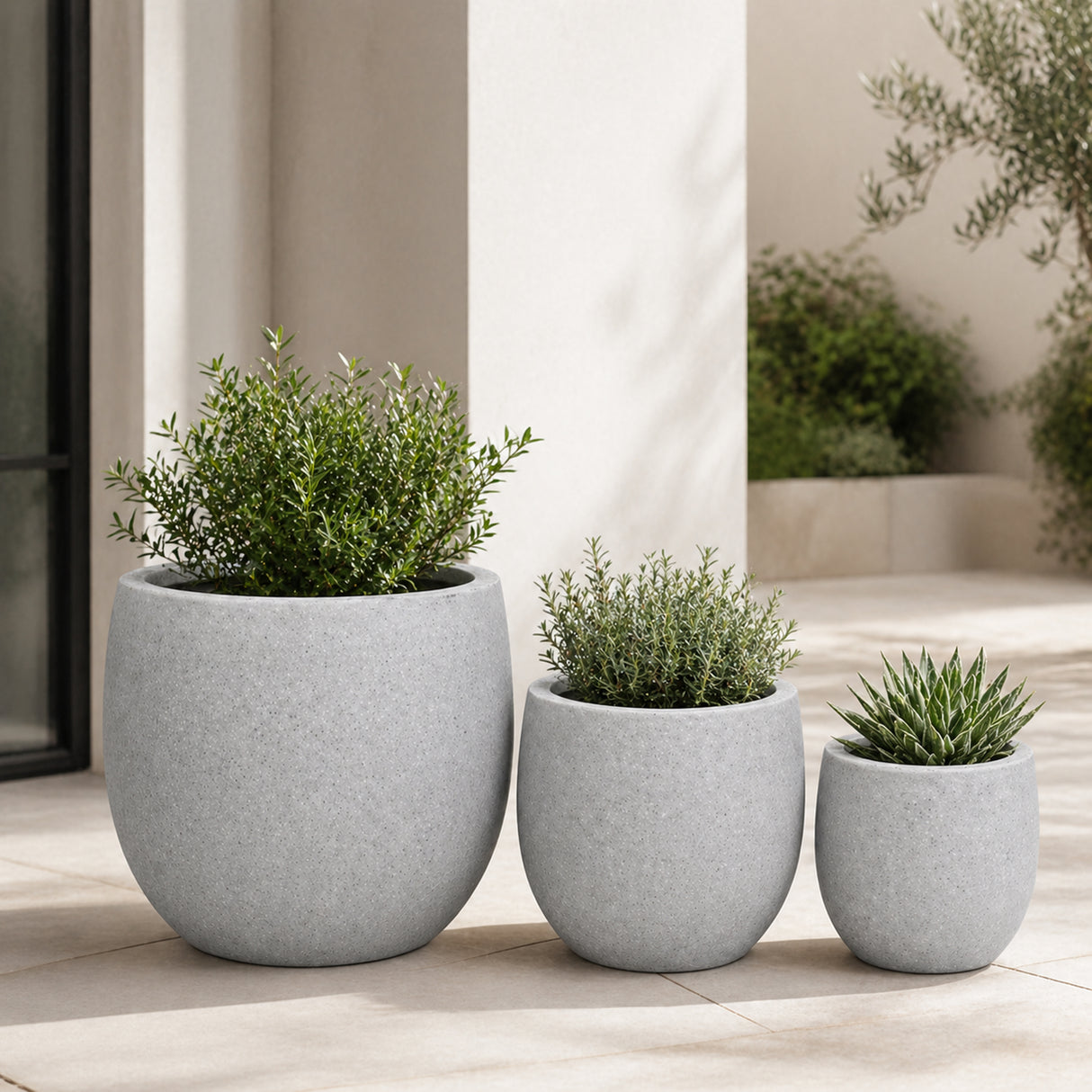 Set of 3 Round Polystone Indoor/Outdoor Planters, Gray