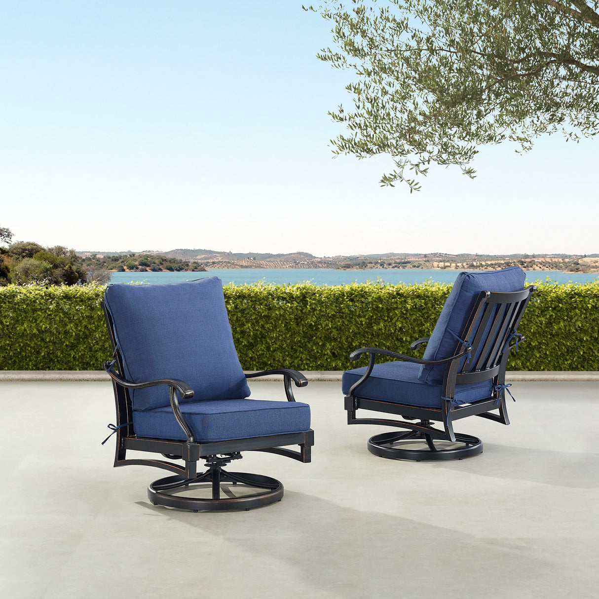 Pair of Black Aluminum Deep Seating Swivel Rocker Club Chairs with Cushions - Sharicks