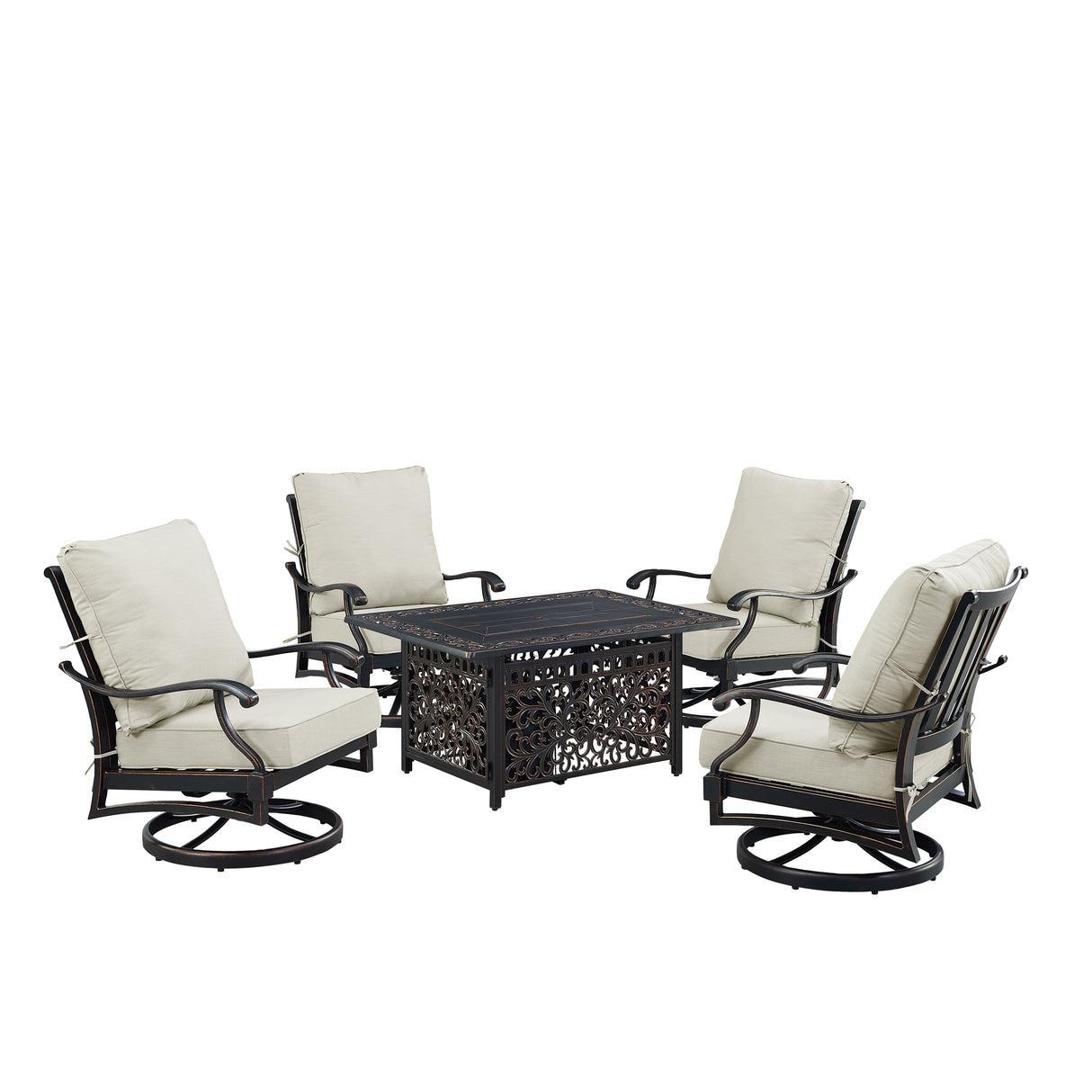 Black Aluminum Fire Table Set with Four Club Chairs - Sharicks