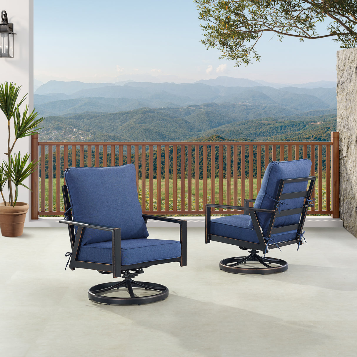 Pair of Black Aluminum Deep Seating Swivel Rocker Club Chairs with Cushions - Sharicks