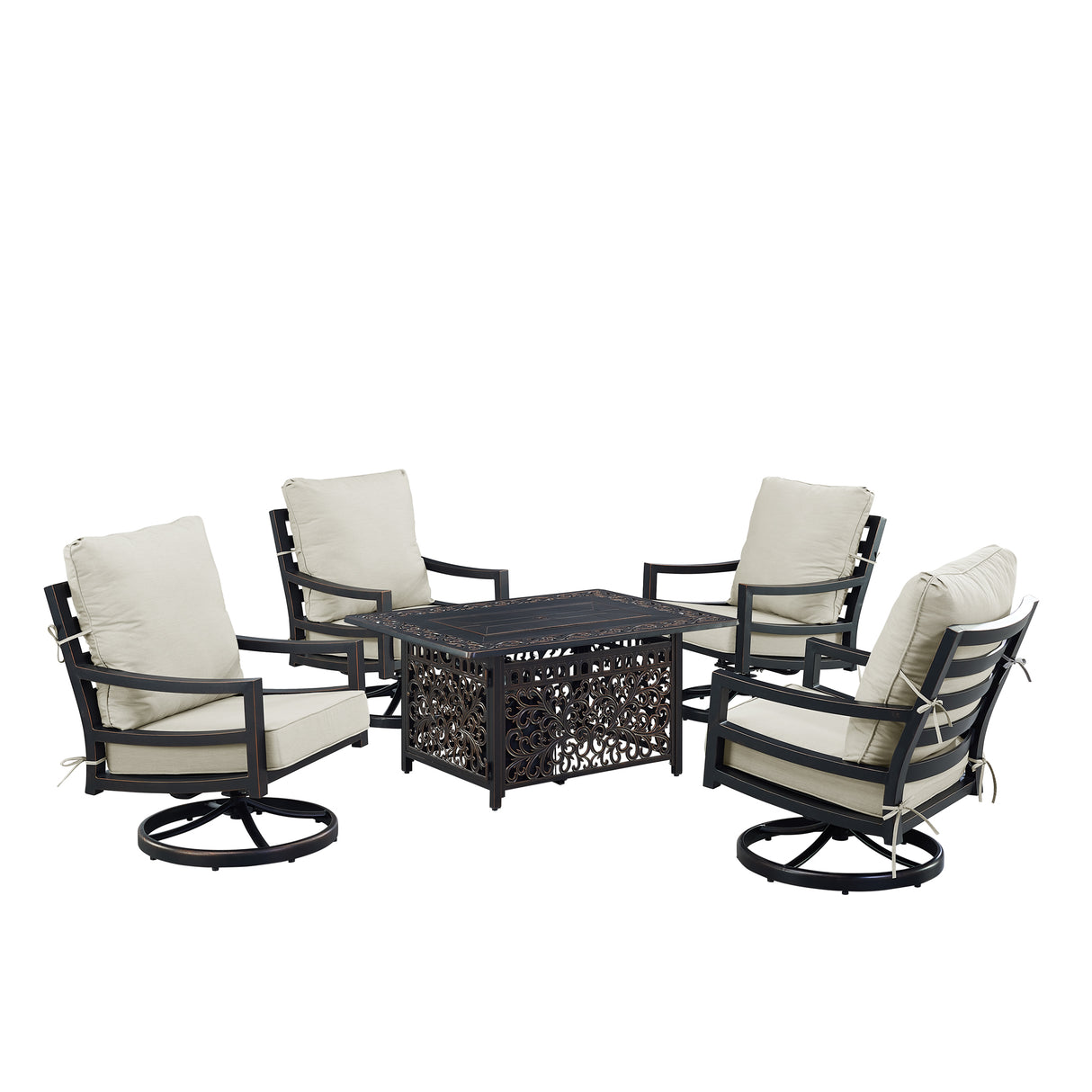 Black Aluminum Fire Table Set with Four Club Chairs - Sharicks